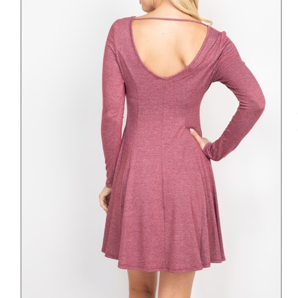 Dark Mauve Long sleeve scoop neck skater dress, CUTE! - Picture 3 of 16